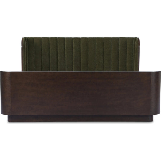 Scarlette Bed by Moe's Home Collection. Made from upholstery: 100% polyester, frame: birch veener pasted over mdf, headboard: foam, rubberwood base in a unique style.