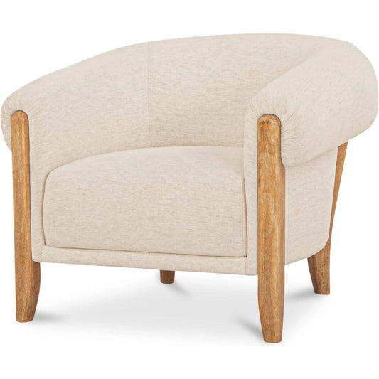 Jones Accent Chair by Moe's Home Collection in oat. Made from 93% polyester 7% linen, solid rubber wood leg, solid beech, plywood frame, foam, fiber seat in a unique style.