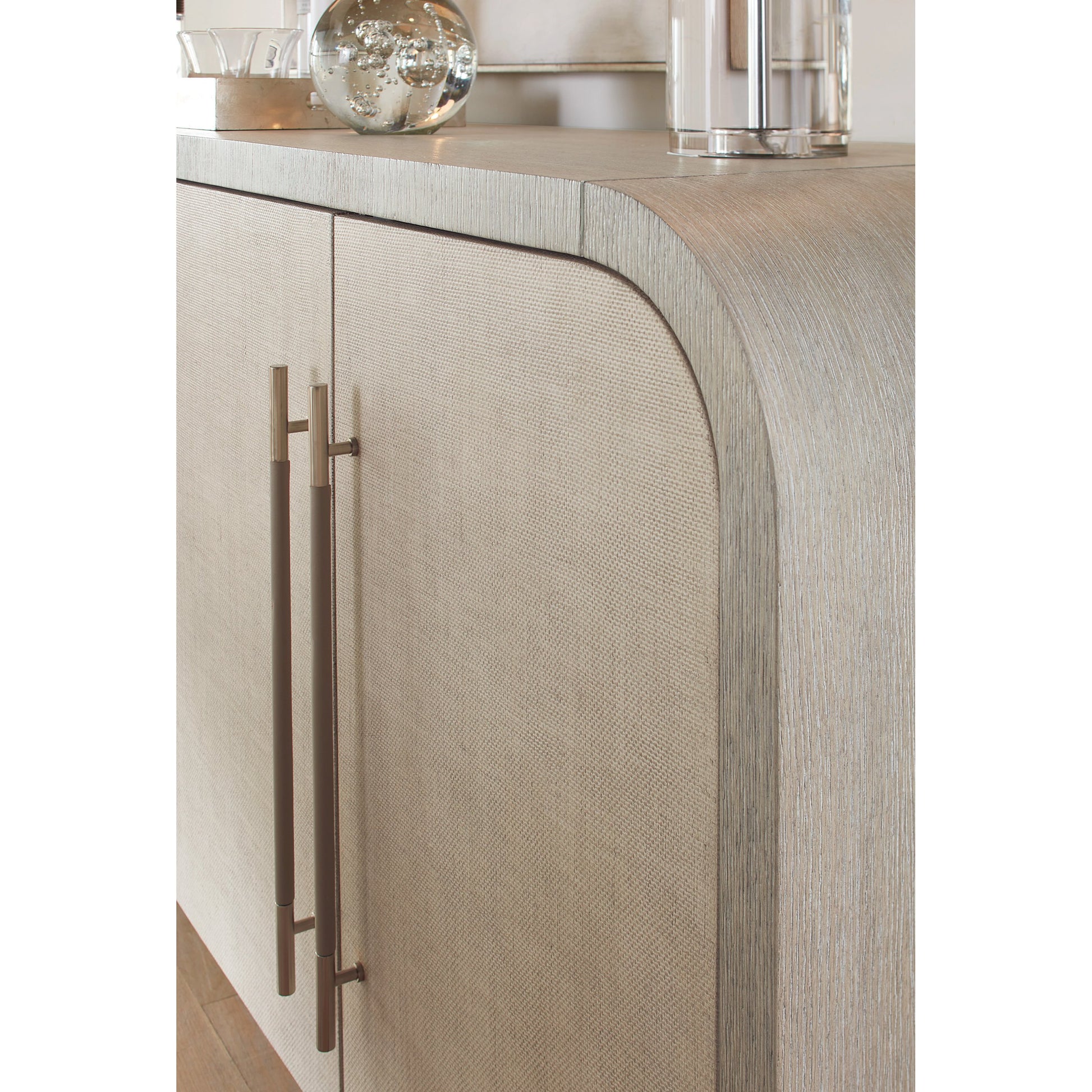 Modern Mood Buffet by Hooker Furniture. Made from oak veneers, raffia in a modern style.
