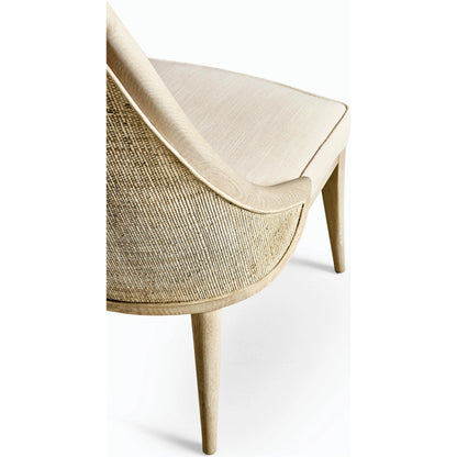 Water Basin Dining Side Chair by Jonathan Charles in whitewash oak. Made from oak, foam, fabric, grass cloth in a modern style.