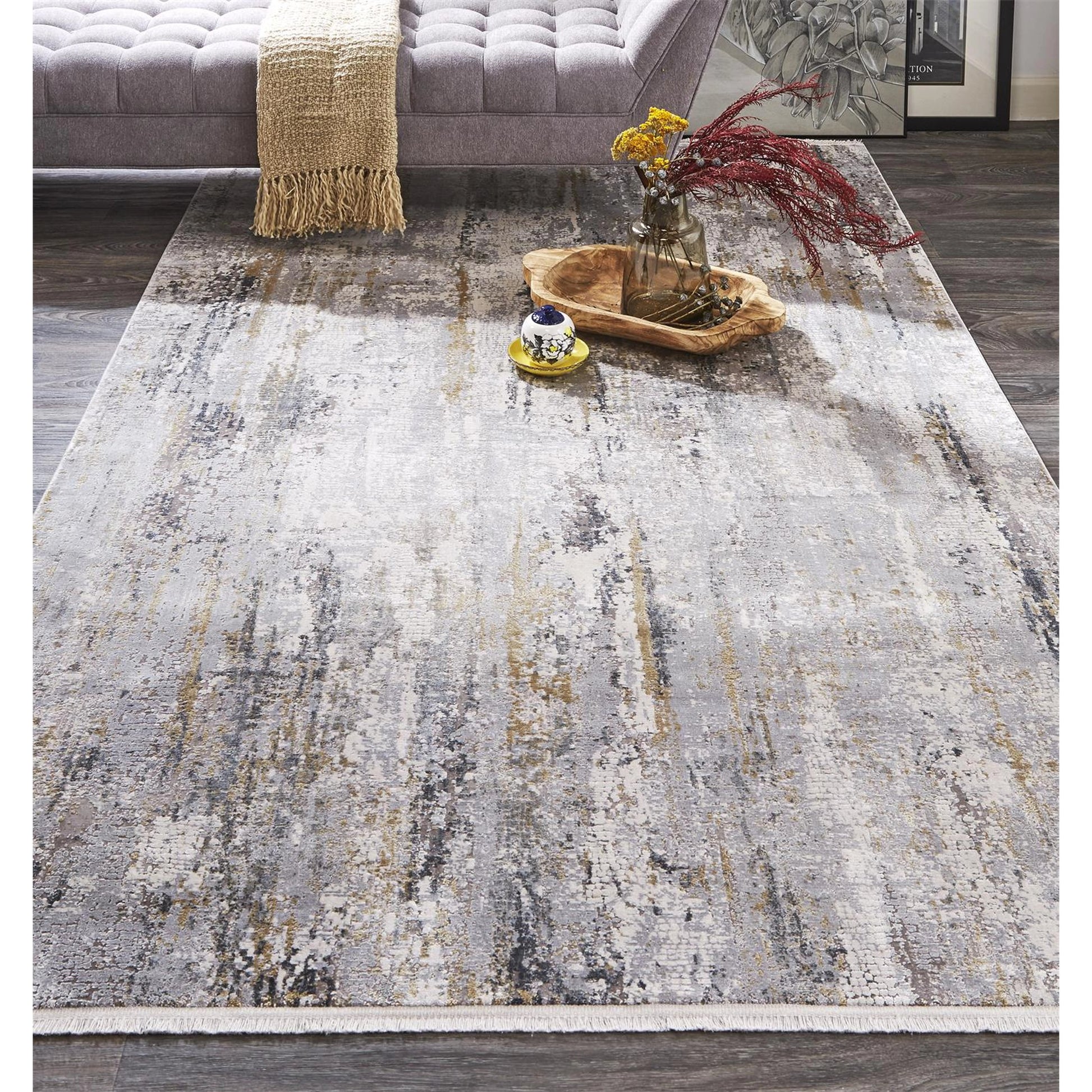 Cadiz Rug - 3887F by Feizy in ivory, gray, gold. Made from viscose, acrylic in a unique style.