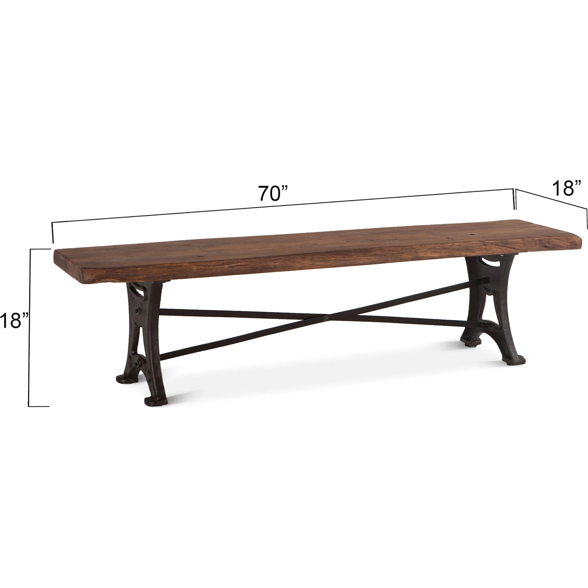 Blayne Dining Bench by World Interiors in brown and natural walnut, antique zinc. Made from acacia wood, cast iron in a modern style.