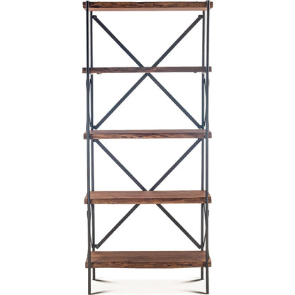 Blayne 78-Inch Live Edge Bookshelf by World Interiors in brown and raw walnut, antique zinc. Made from acacia wood, iron in a modern style.