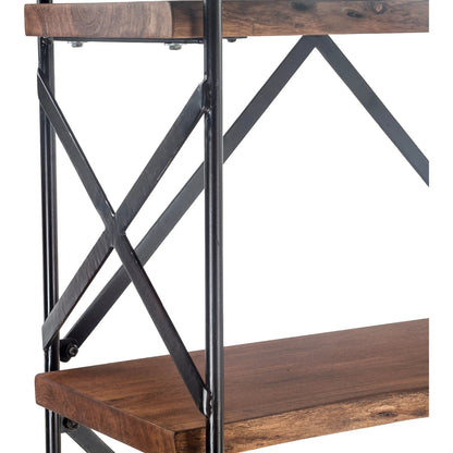 Blayne 78-Inch Live Edge Bookshelf by World Interiors in brown and raw walnut, antique zinc. Made from acacia wood, iron in a modern style.