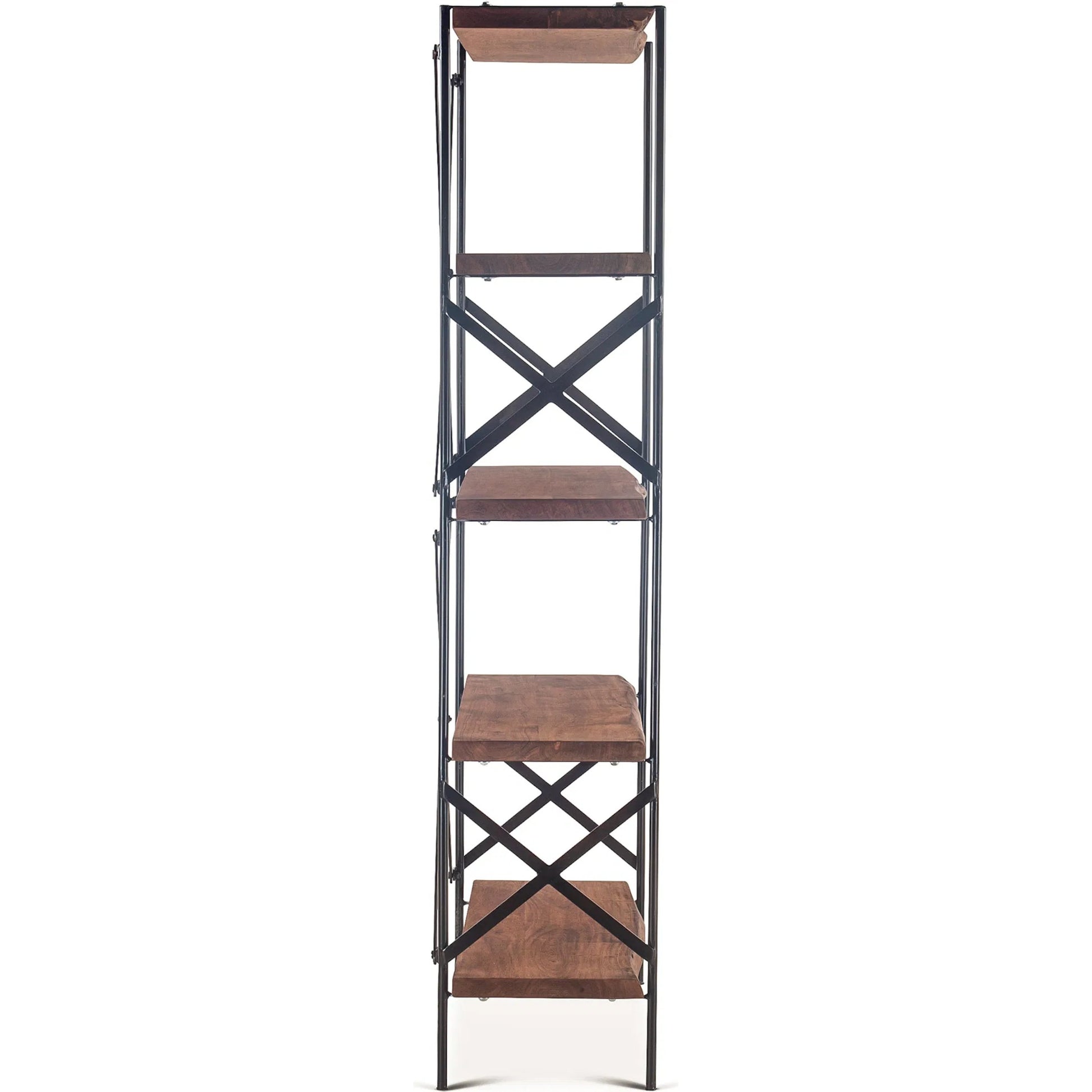 Blayne 78-Inch Live Edge Bookshelf by World Interiors in brown and raw walnut, antique zinc. Made from acacia wood, iron in a modern style.