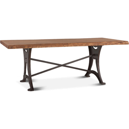 Blayne 94" Live-Edge Dining Table by World Interiors in brown and raw walnut, antique zinc. Made from acacia wood, cast iron in a modern style.