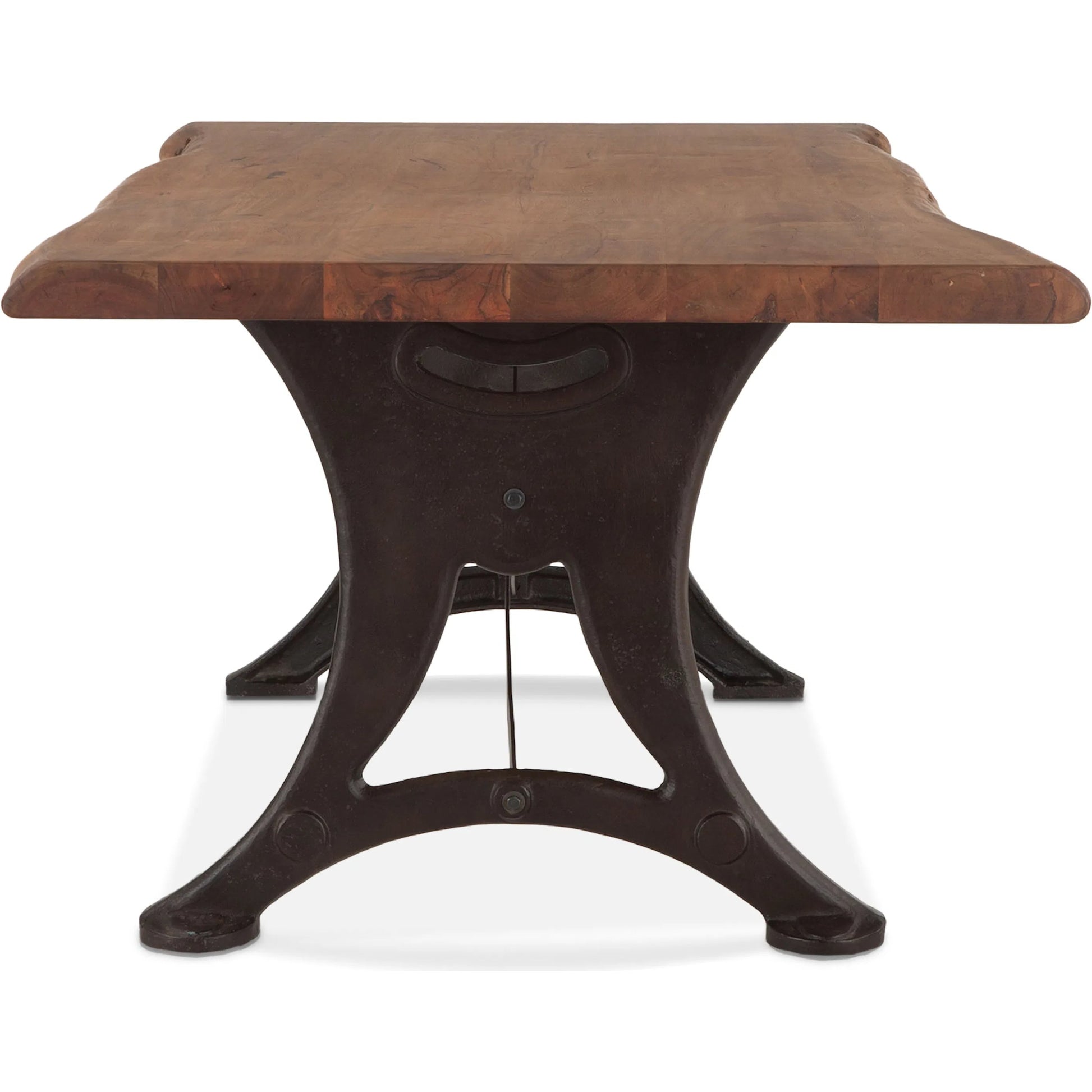 Blayne 72" Live-Edge Dining Table by World Interiors in brown and natural walnut, antique zinc. Made from acacia wood, cast iron in a modern style.