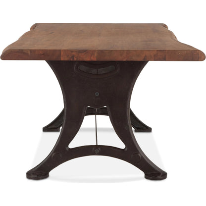 Blayne 72" Live-Edge Dining Table by World Interiors in brown and natural walnut, antique zinc. Made from acacia wood, cast iron in a modern style.