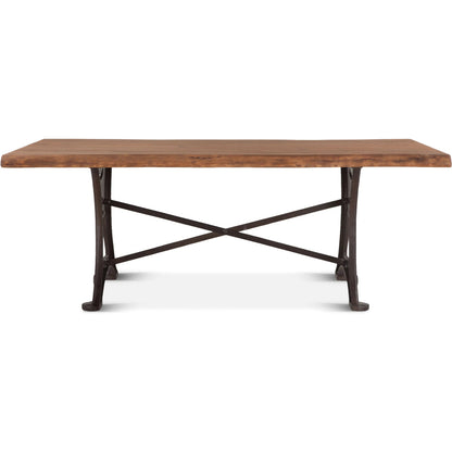 Blayne 106" Live-Edge Dining Table by World Interiors in brown and raw walnut, antique zinc. Made from acacia wood, cast iron in a modern style.