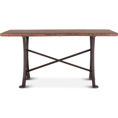 Blayne Gathering Table by World Interiors in brown and natural walnut, antique zinc. Made from acacia wood, cast iron in a modern style.