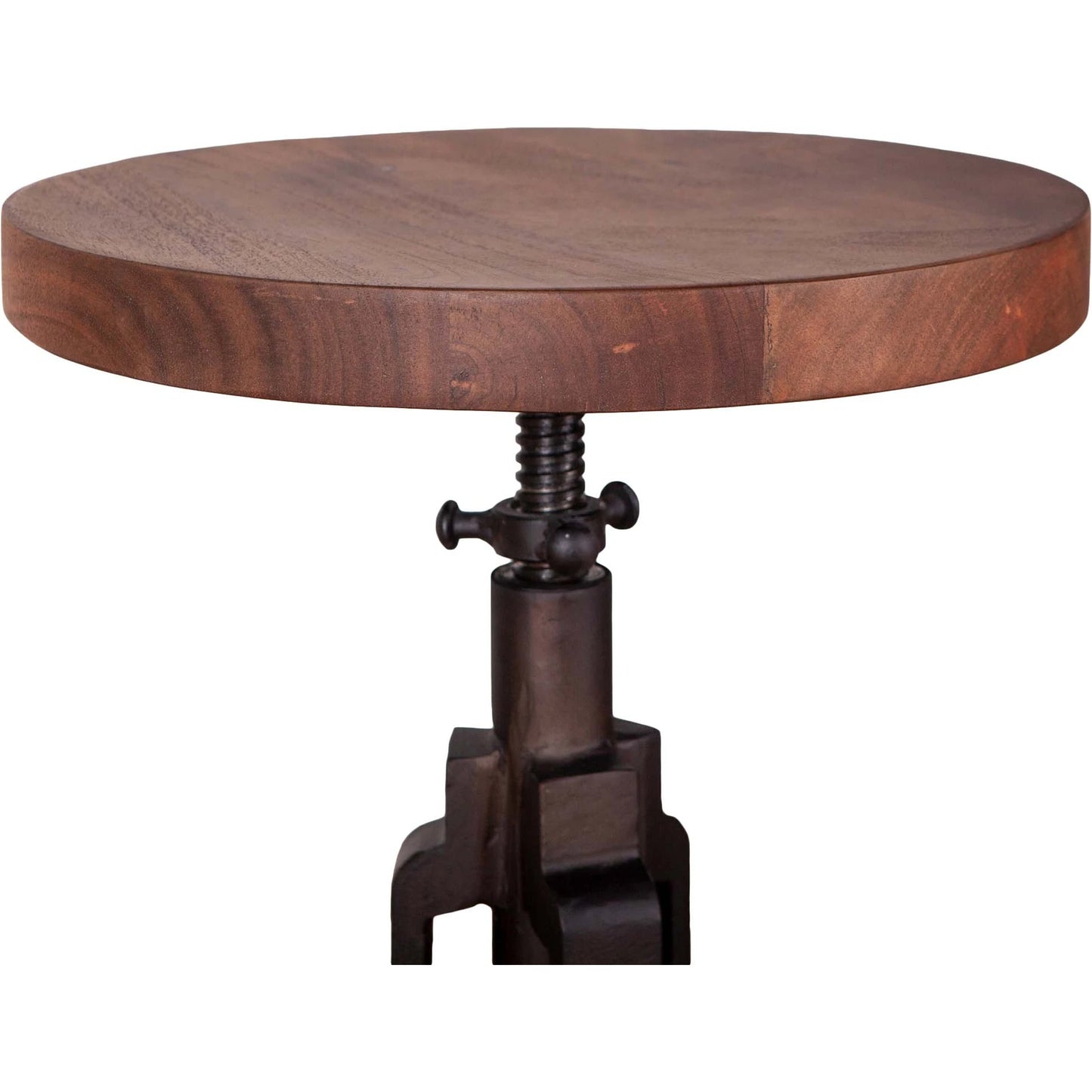 003 SI-2065515 | Closeup | Blayne Adjustable Height Stool by World Interiors in walnut, matte black and raw walnut, matte black. Made from acacia wood and iron in a modern style.