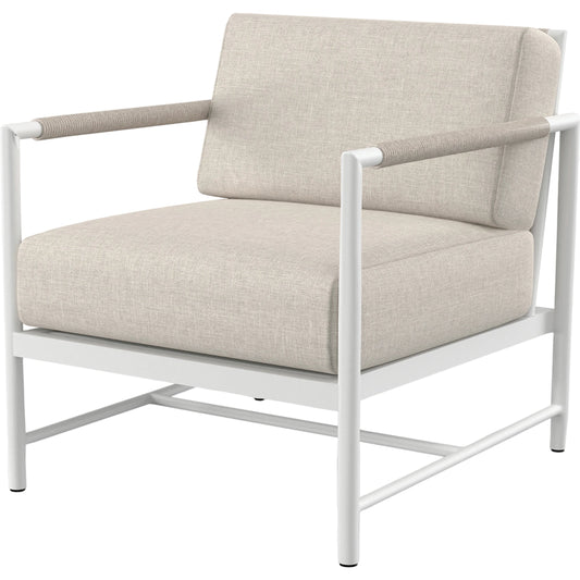 Sabbia Outdoor Club Chair by Sunset West in white. Made from olefin rope in a coastal style.