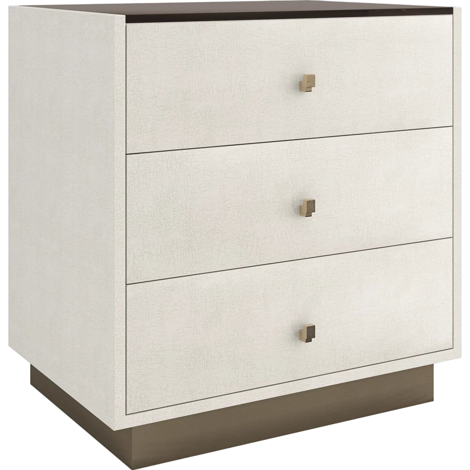 Iliad Nightstand by Caracole in ivory, smoked, bronze, gold and ivory craze, brushed gold paint. Made from poplar, koto, glass in a unique style.