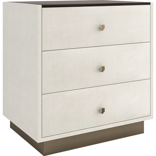 Iliad Nightstand by Caracole in ivory, smoked, bronze, gold and ivory craze, brushed gold paint. Made from poplar, koto, glass in a unique style.