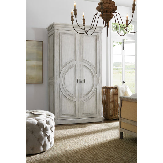 Bilzen Wardrobe by Hooker Furniture in whitewash. Made from hardwoods in a cottage & farmhouse style.