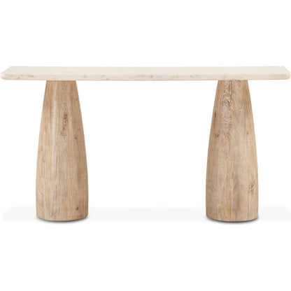 Palm Desert Console Table by World Interiors in white and white wash. Made from mango wood, marble in a modern style.
