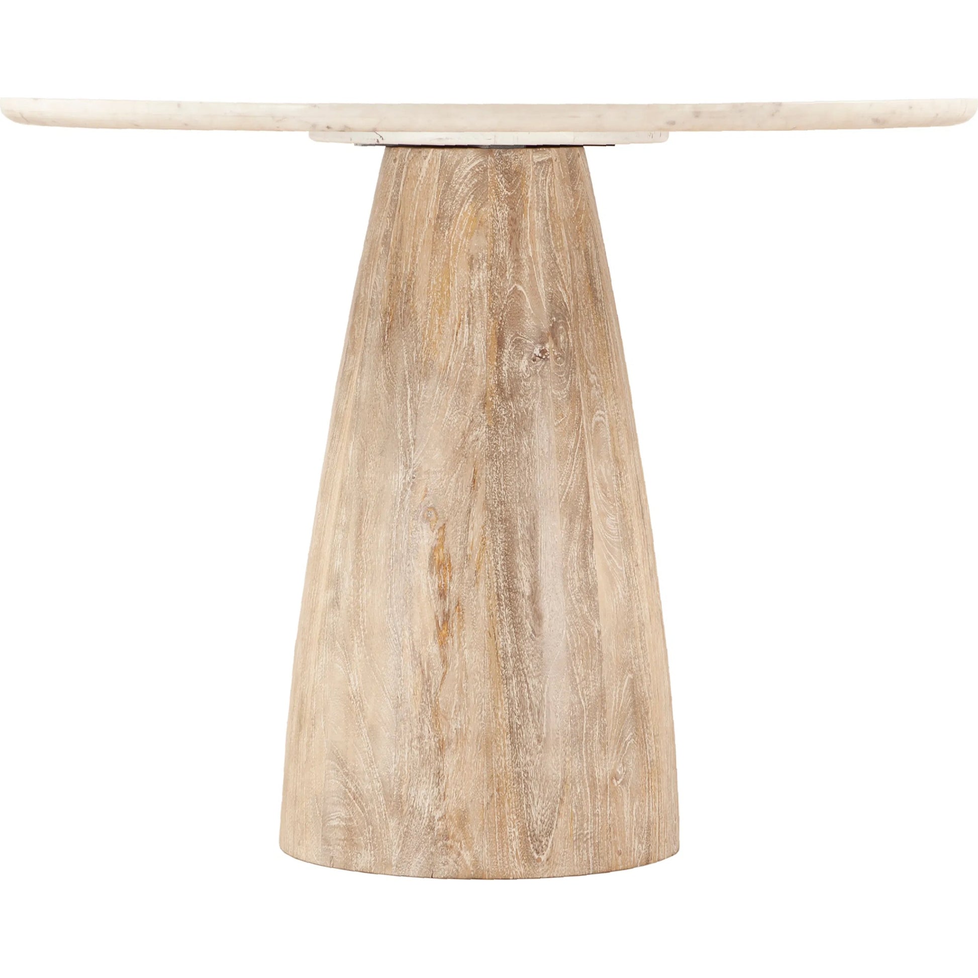 Palm Desert White Marble Gathering Table by World Interiors in white and whitewash. Made from mango wood marble in a unique style.