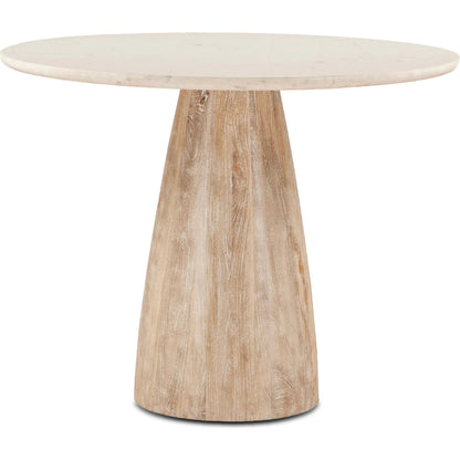 Palm Desert White Marble Gathering Table by World Interiors in white and whitewash. Made from mango wood marble in a unique style.