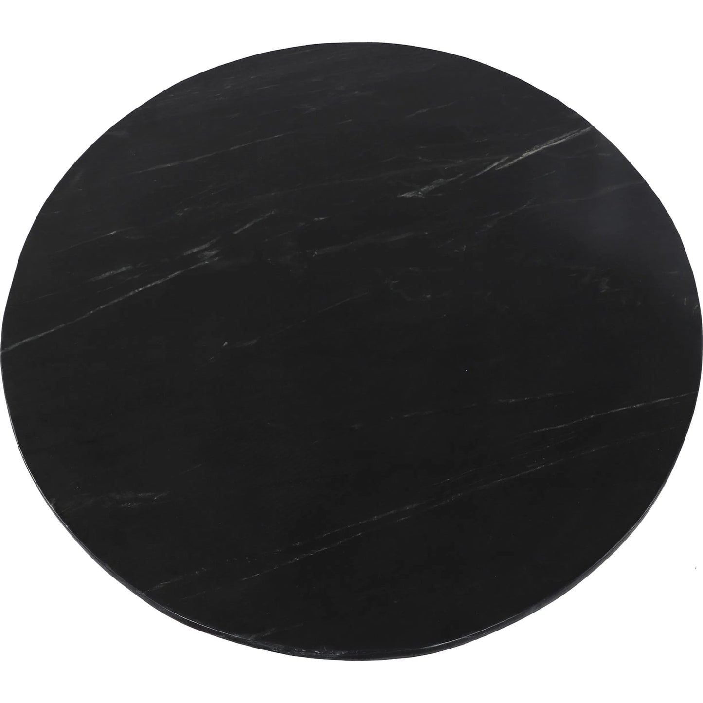 002 SI-2065578 | Additional Silo | Palm Desert Natural Black Marble Dining Table with Brushed Steel Tulip Base by World Interiors in black and gunmetal. Made from marble and iron in a modern style.