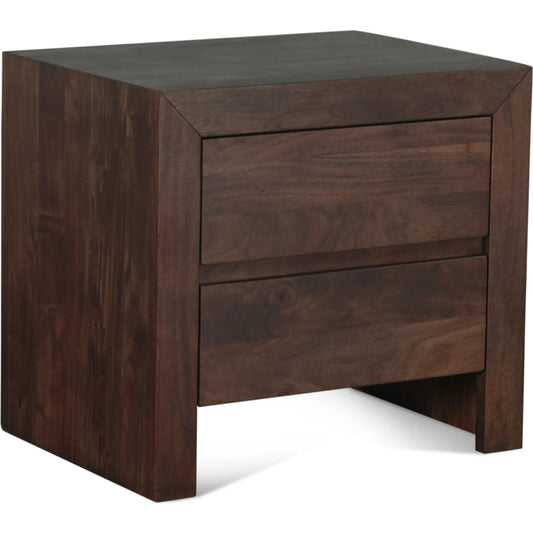 Acadia Nightstand by World Interiors in coffee bean. Made from acacia wood in a unique style.