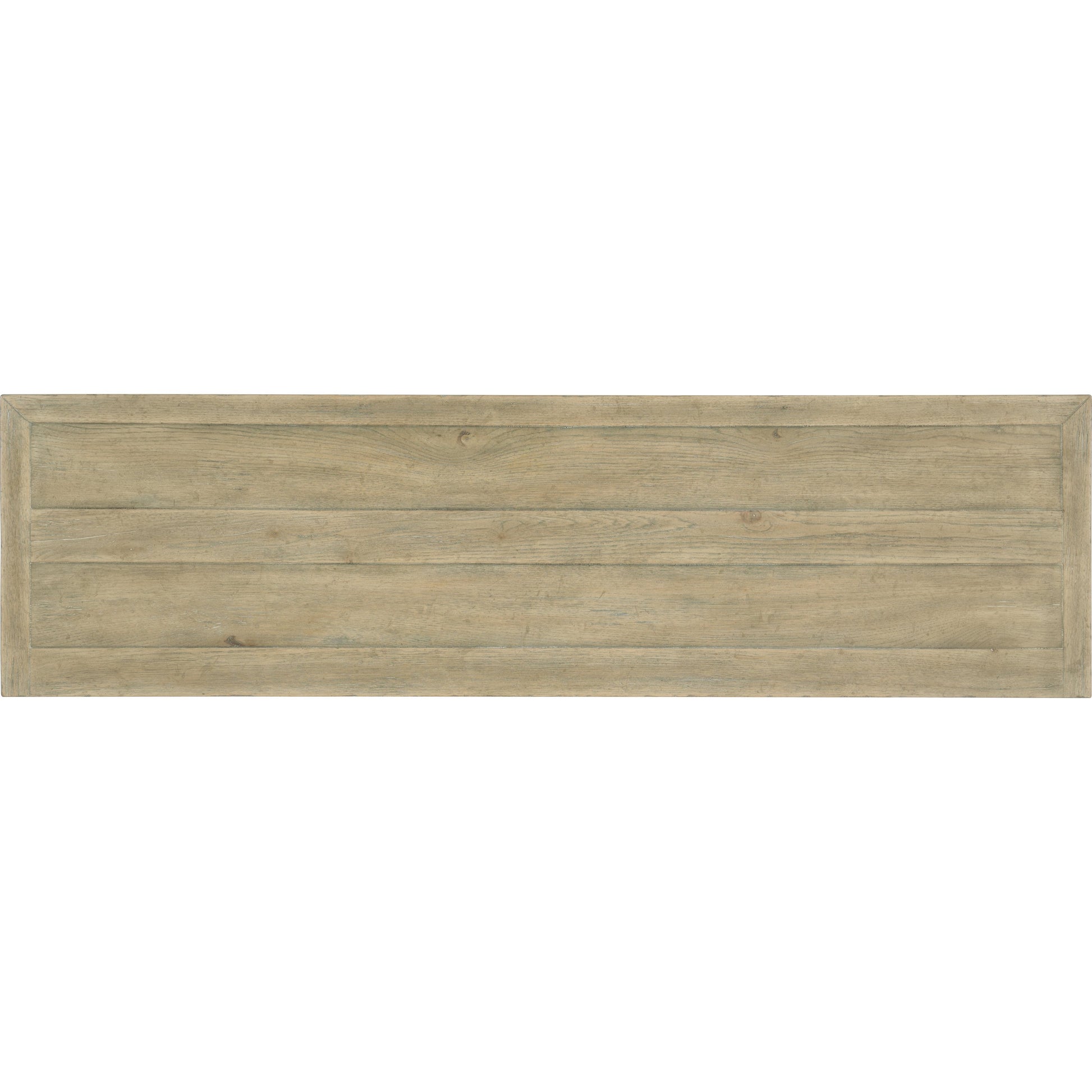 Surfrider Media Console by Hooker Furniture in driftwood. Made from pecan veneers, rattan, solid-wood edge top in a coastal style.