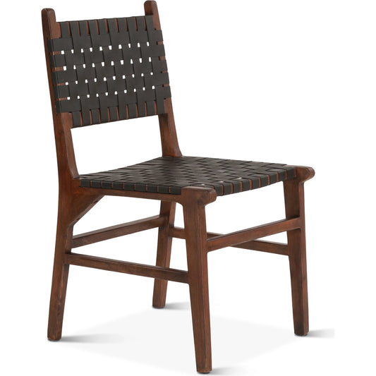 Lisbon Dining Chair by World Interiors in black, royal brown. Made from mango wood, leather in a coastal style.