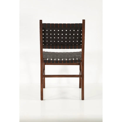 Lisbon Dining Chair by World Interiors in black, royal brown. Made from mango wood, leather in a coastal style.
