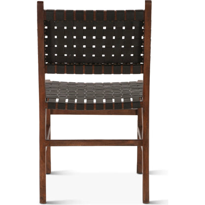 Lisbon Dining Chair by World Interiors in black, royal brown. Made from mango wood, leather in a coastal style.