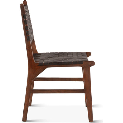 Lisbon Dining Chair by World Interiors in black, royal brown. Made from mango wood, leather in a coastal style.