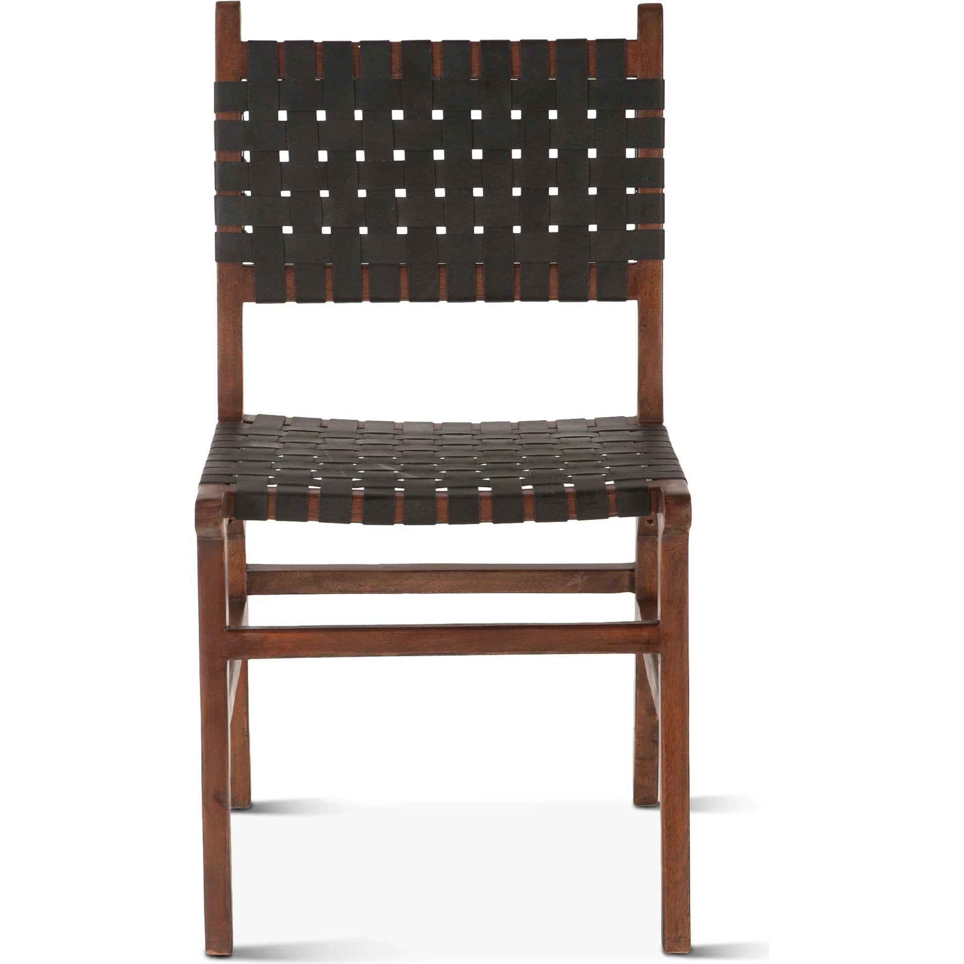 Lisbon Dining Chair by World Interiors in black, royal brown. Made from mango wood, leather in a coastal style.
