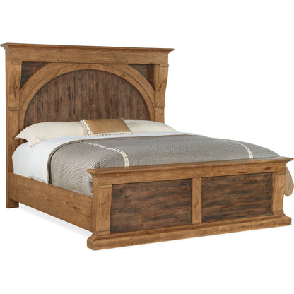 Big Sky Corbel Bed by Hooker Furniture in vintage natural. Made from pecky hickory veneers in a modern style.