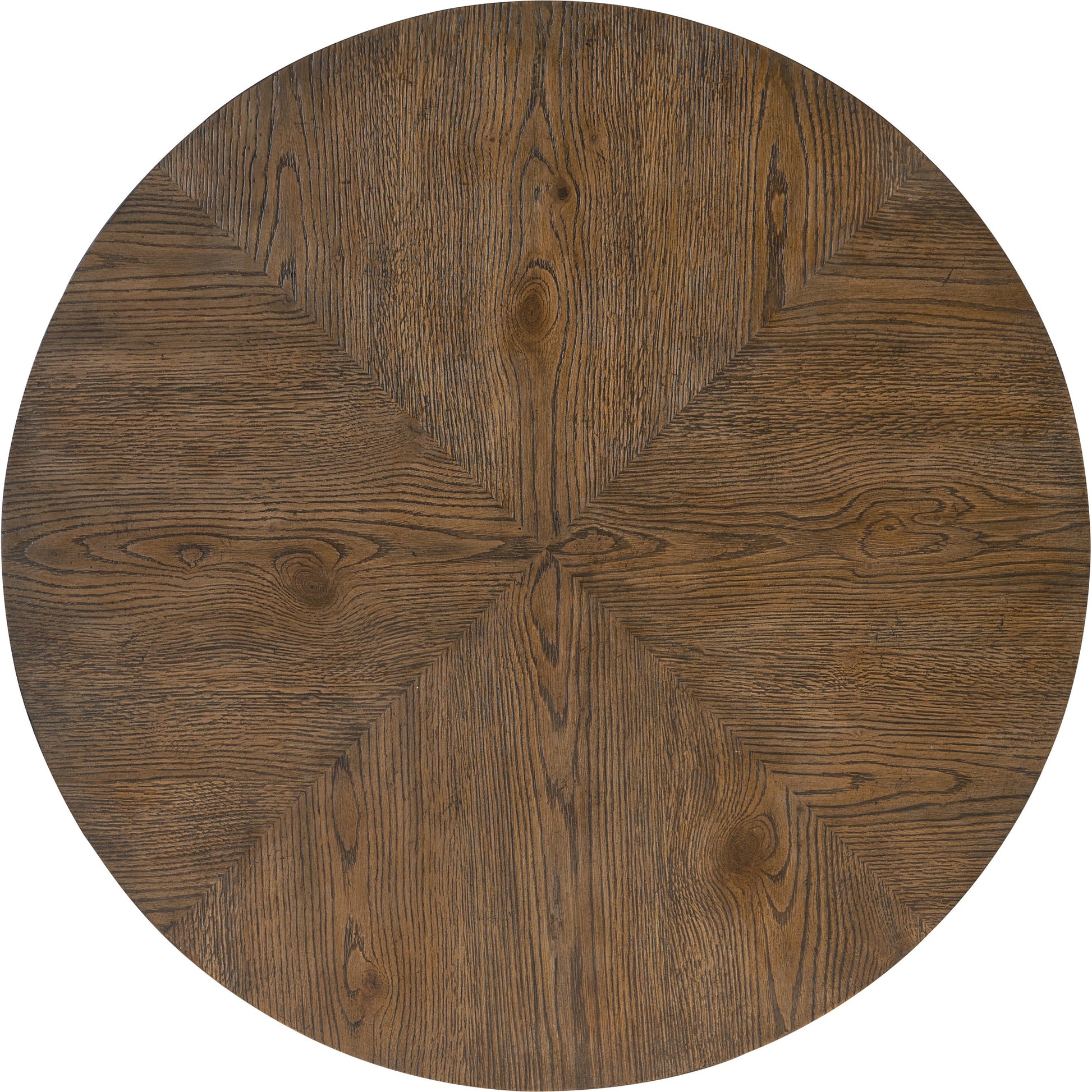 Chapman Round Side Table by Hooker Furniture in sorrel. Made from white oak veneers, metal ferrules in a transitional style.
