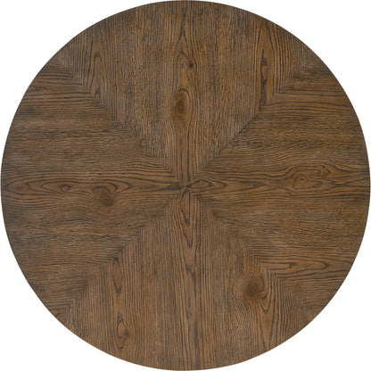 Chapman Round Side Table by Hooker Furniture in sorrel. Made from white oak veneers, metal ferrules in a transitional style.