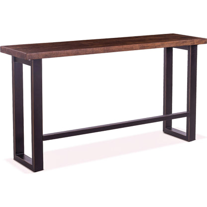 Amici Sofa Back Table by World Interiors in brown and walnut, antique zinc. Made from acacia wood, iron in a modern style.