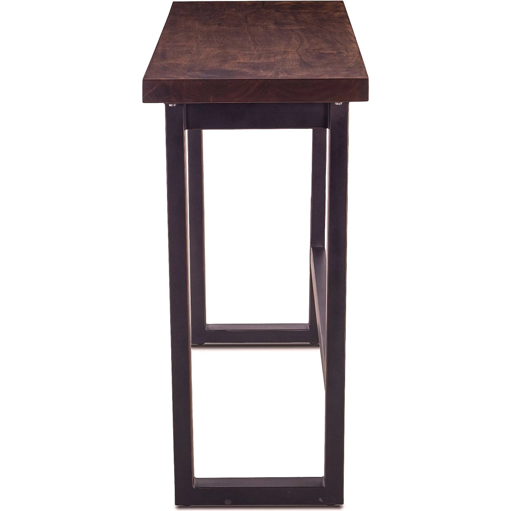 Amici Sofa Back Table by World Interiors in brown and walnut, antique zinc. Made from acacia wood, iron in a modern style.