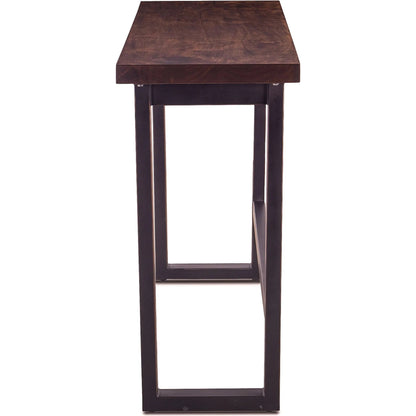 Amici Sofa Back Table by World Interiors in brown and walnut, antique zinc. Made from acacia wood, iron in a modern style.