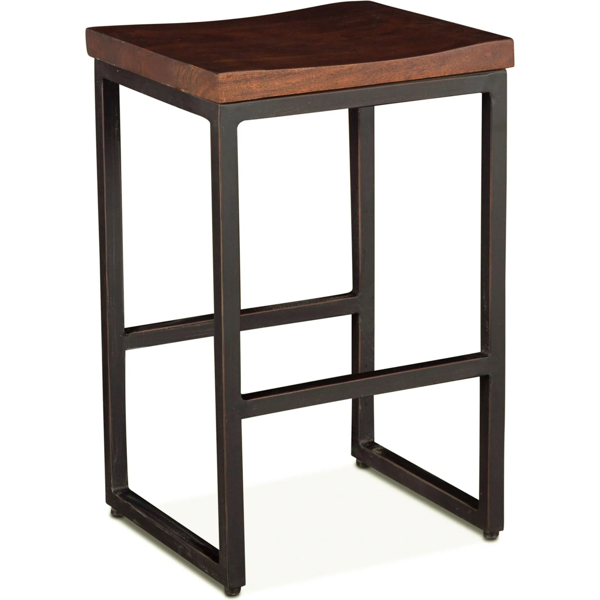 Amici Counter Stool by World Interiors in brown and walnut, antique zinc. Made from acacia wood, iron in a modern style.