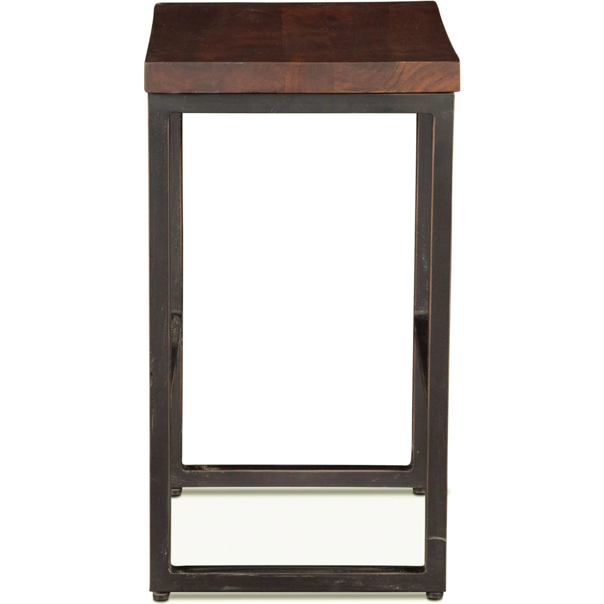Amici Counter Stool by World Interiors in brown and walnut, antique zinc. Made from acacia wood, iron in a modern style.