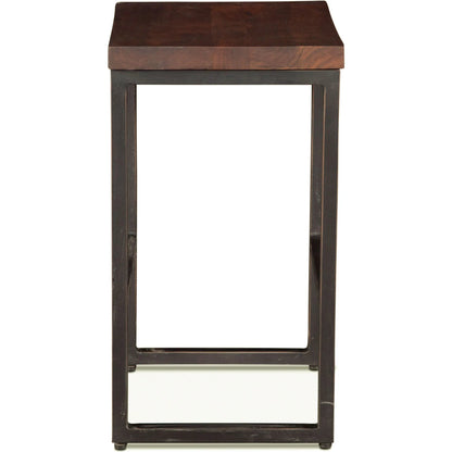 Amici Counter Stool by World Interiors in brown and walnut, antique zinc. Made from acacia wood, iron in a modern style.