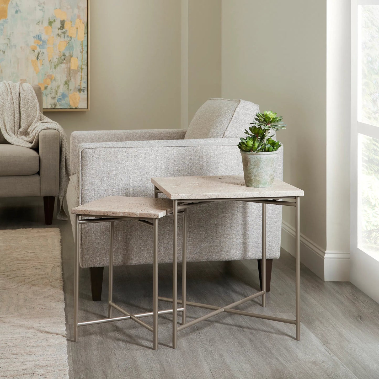 004 SI-2238762 | Lifestyle | Large Stone Top Nesting Table by Pulaski Furniture in silver. Made from stone in a modern style.