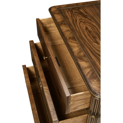 Viceroy Bedside Chest by Jonathan Charles in brown and santos brown, antique brass. Made from mahogany, cerejeira veneers, santos rosewood crown veneers, brass in a traditional style.