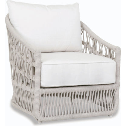 Dana Outdoor Rope Club Chair in Linen Canvas by Sunset West in whites/creams/beiges. Made from olefin rope in a coastal style.