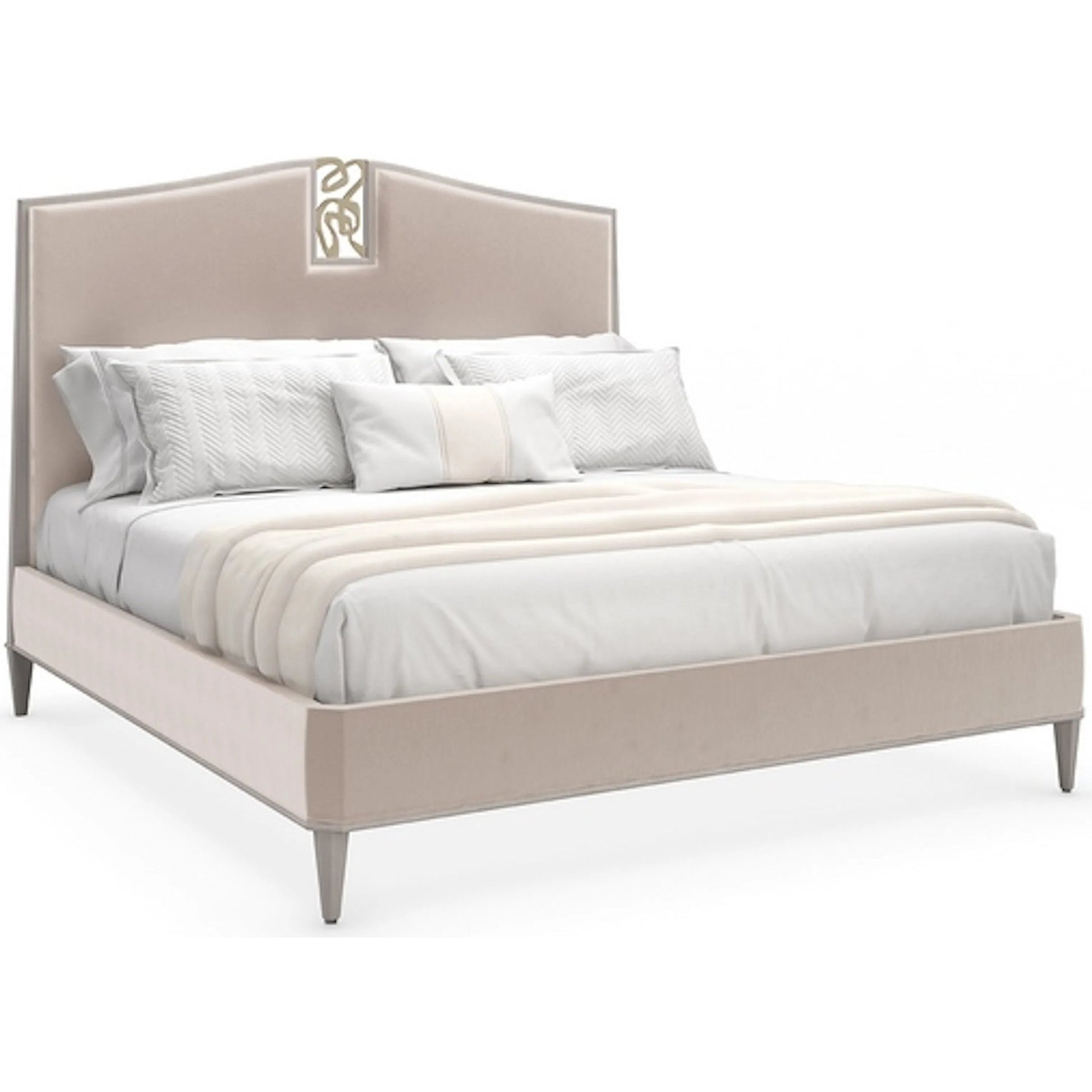 Crescendo Upholstered Queen Bed by Caracole in camel. Made from birch in a traditional style.