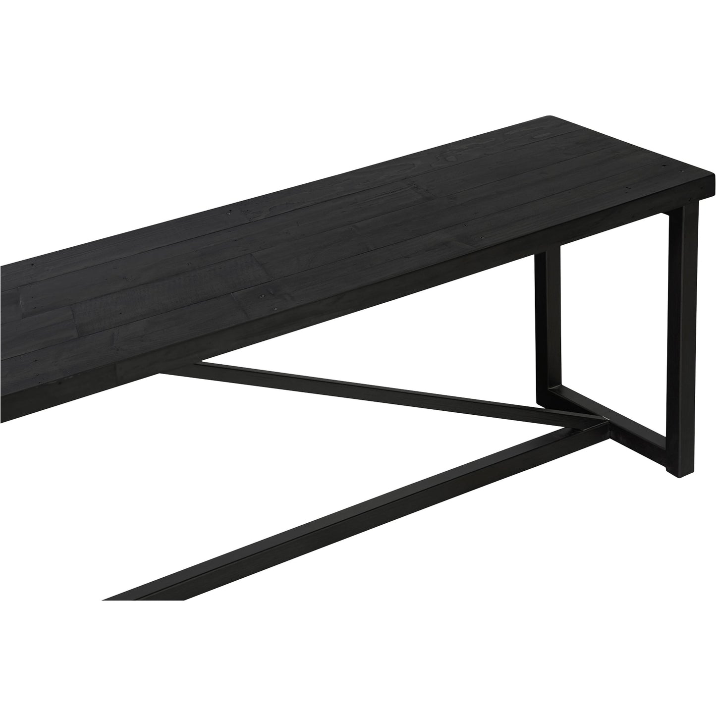 014 SI-1985438 | Closeup | Sierra Bench by Moe's Home Collection in black. Made from new pine tabletop frame with reclaimed pine tabletop boards, stainless steel base in a modern style.