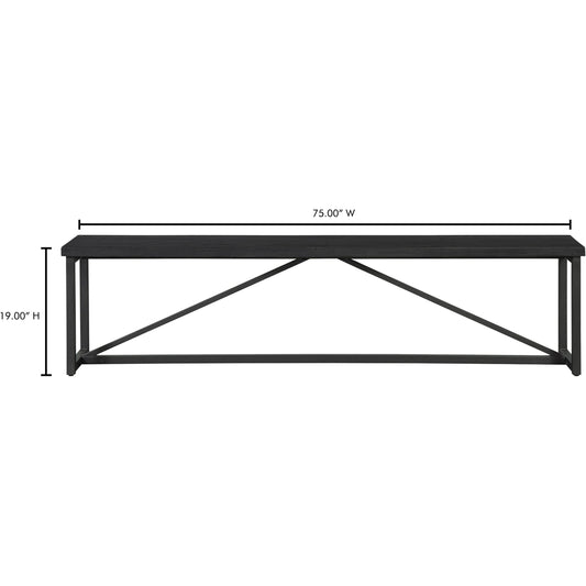 Sierra Bench by Moe's Home Collection in black. Made from new pine tabletop frame with reclaimed pine tabletop boards, stainless steel base in a modern style.