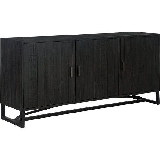 Sierra Sideboard by Moe's Home Collection in black. Made from new pine frame with reclaimed pine face boards, stainless steel base in a modern style.