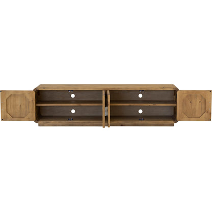 Monterey Media Cabinet Rustic Blonde by Moe's Home Collection in rustic blonde. Made from solid pine, plywood shelves, bottom panels in a unique style.