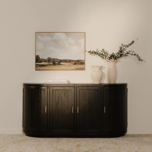 Nicola Sideboard by Moe's Home Collection in black. Made from reclaimed pine, plywood in a unique style.