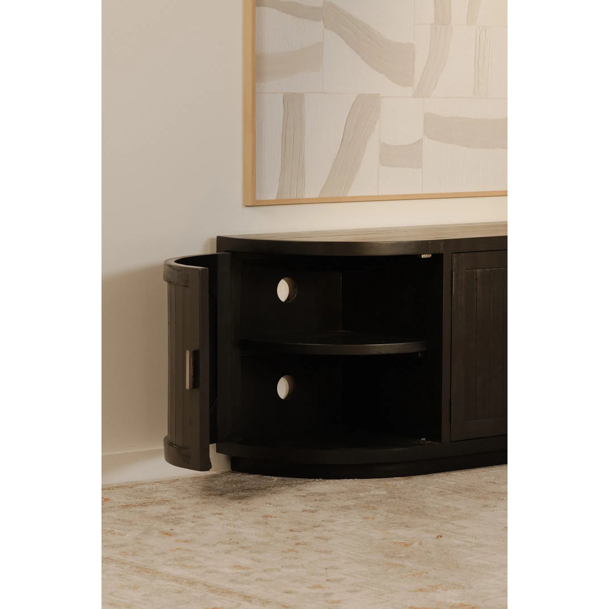 Nicola Media Cabinet by Moe's Home Collection. Made from reclaimed pine, plywood in a modern style.