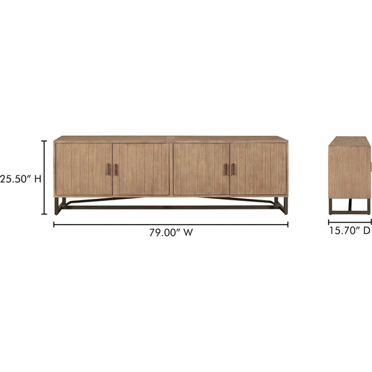 Sierra Media Unit by Moe's Home Collection in brown. Made from new pine frame with reclaimed pine face boards, stainless steel base in a unique style.